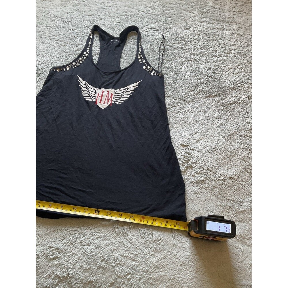 Express Tank Top No Sleeves Size Small Black Decorated Stones Bikers Style Rock